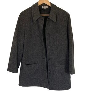 Vintage DKNY Jeans Wool Button-Up Grey Black Herringbone‎ Coat Size 10 Classic